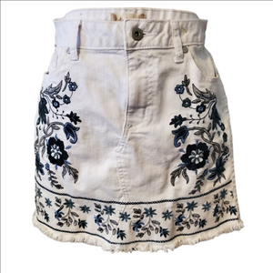 Altar'd State White Denim Floral Embroidered Mini Skirt Small